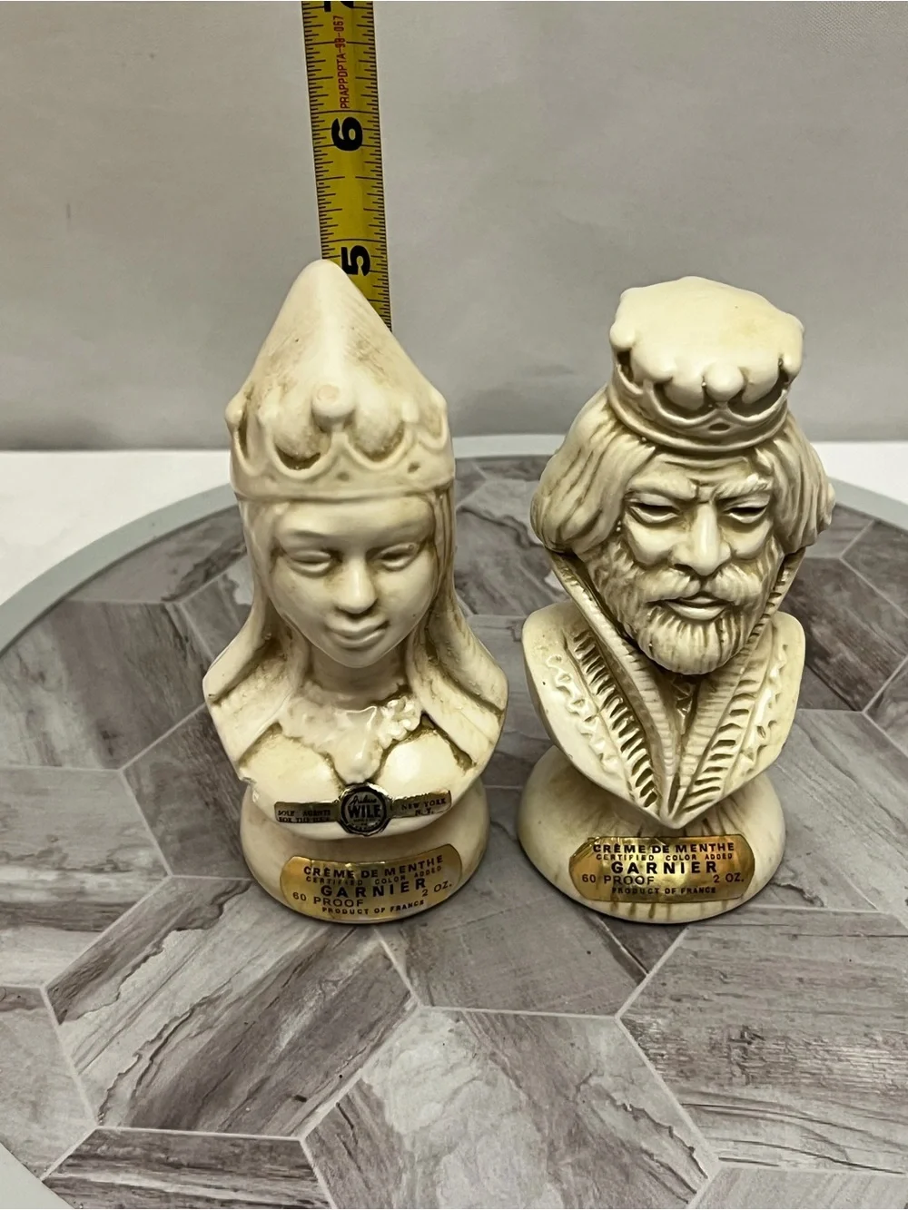 Vintage 1972 Garnier Creme De Menthe King Queen Bust Decanters Set Italy